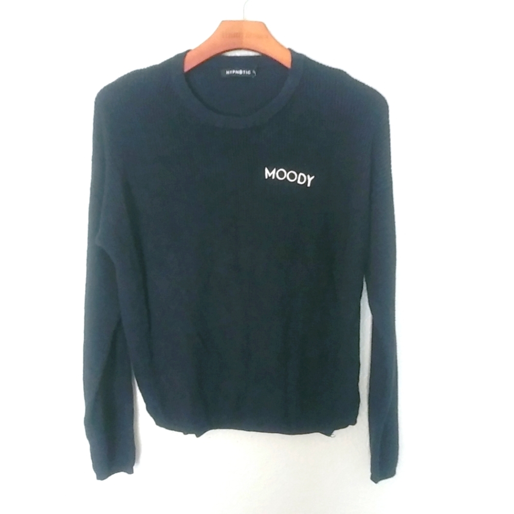 Hypnotic M/L MOODY Bible Institute Ribbed Knit Crew Neck Navy Pullover Sweater